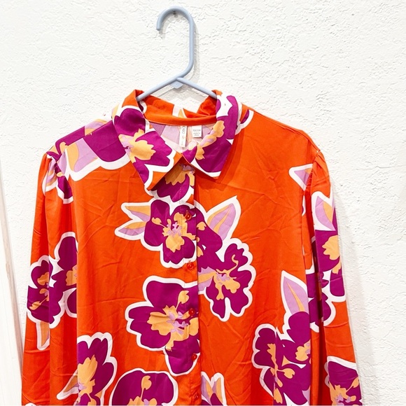 Cato Blouse Women's 22/24W Bold Floral Button Down Hippie Dopamine Boho - Picture 3 of 8